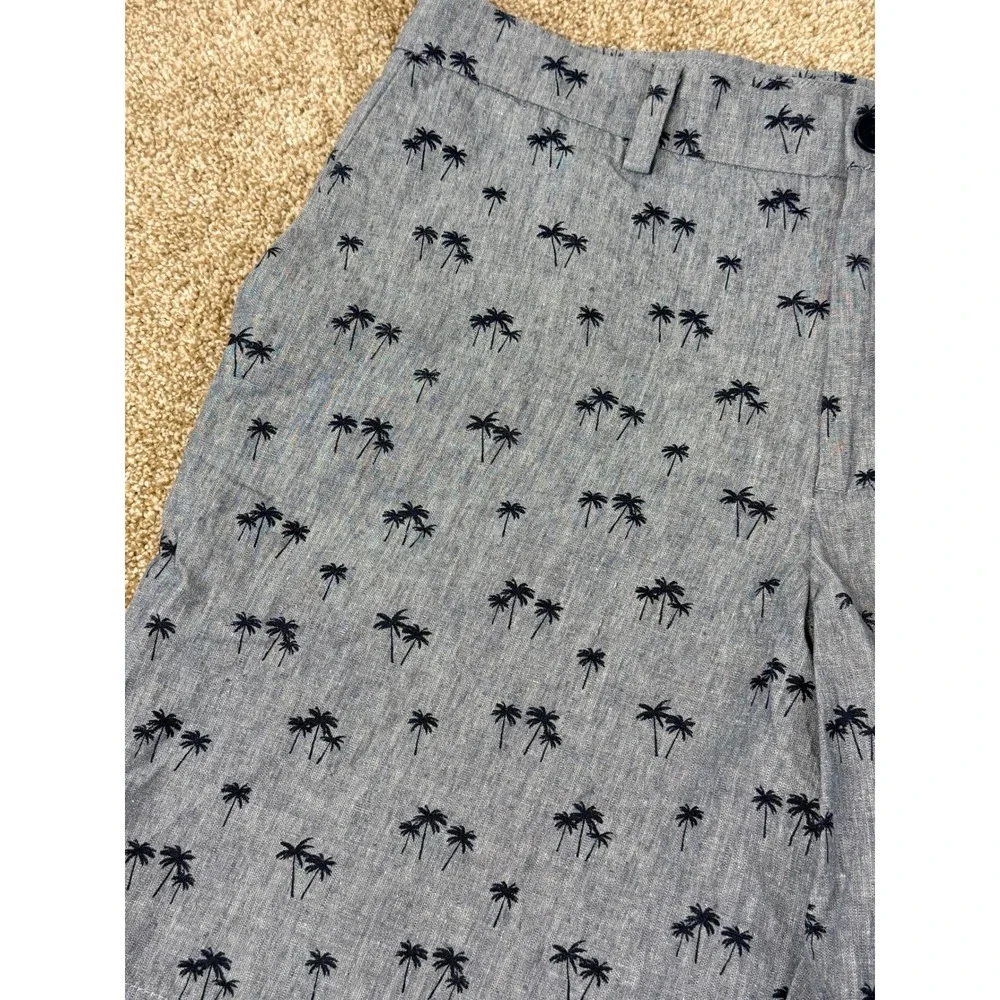 Banana‎ Republic Aiden Shorts Mens 34 Blue Palm Tree Print Linen Cotton Tropical